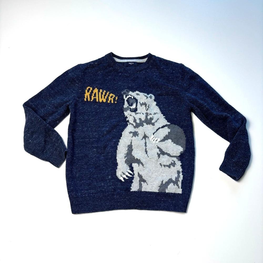 Gap‎ Boys Medium Knit Sweater Navy Blue Bear Pullover Cozy